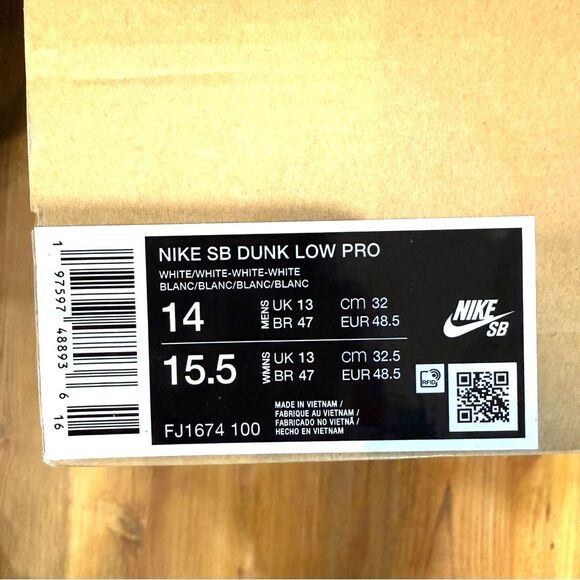 Nike SB Dunk Low Pro "Triple White" - Rare Orange Label Sneakers 14M FJ1674-100 - Picture 5 of 9